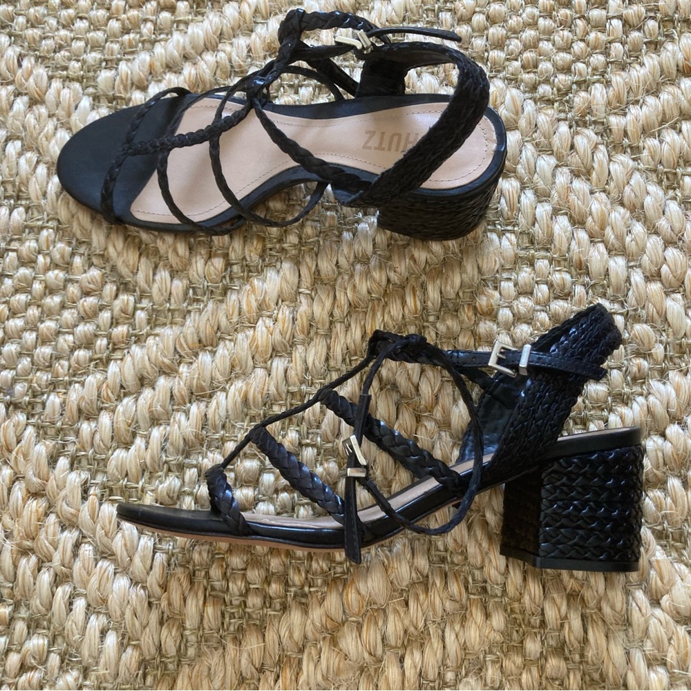 Schutz Rosalia Braided Raffia Sandal Heel